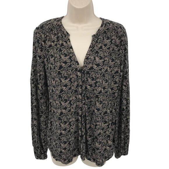 Lucky Brand Tops - Lucky Brand Womens Black Floral Button Front Balloon Long Sleeve Blouse Size S